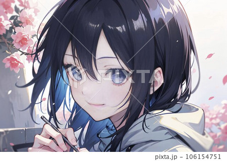 思考の中の蒼い瞳と黒髪の少女 106154751