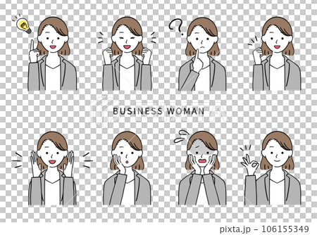 具有各種表情的女性商務人士的插圖集 具有各種表情的女性商務人士的插圖集 106155349