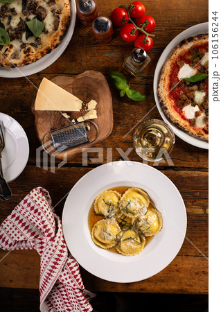 Freshly made brown butter cheese ravioli with sage Freshly made brown butter cheese ravioli with sage 106156244