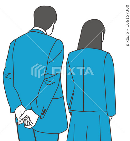 制服の女と背広の男の後ろ姿 106157300