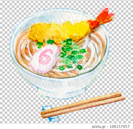 天婦羅烏冬面水彩插圖 106157857