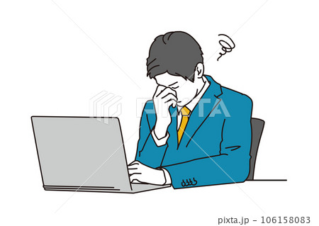 仕事をしながら目頭を押さえるビジネスマン 106158083