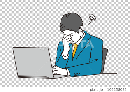 仕事をしながら目頭を押さえるビジネスマン 106158083