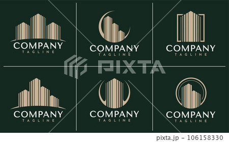 Luxury stripe line building property logo design. Abstract tower building logo. Luxury stripe line building property logo design. Abstract tower building logo. 106158330