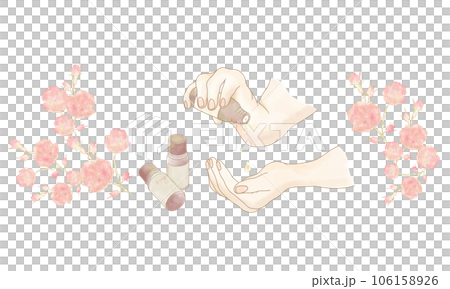 バラのオイルを垂らす手・ローズのイラスト・精油＆アロマ 106158926