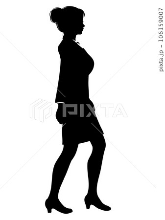 歩き始めようとしている女性の横向き全身のシルエットのイラスト素材