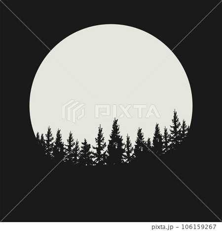 Fir forest tree under the moon, pine tree silhouettes Fir forest tree under the moon, pine tree silhouettes 106159267