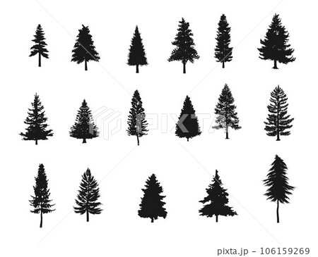 Set of pine tree silhouettes, fir forest tree Set of pine tree silhouettes, fir forest tree 106159269