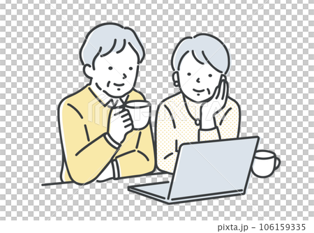 パソコンを見ているシニア夫婦 106159335