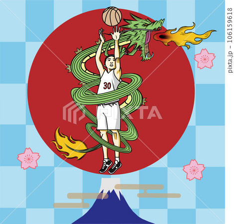 龍のように3Pシュートを決めるバスケットボール選手 106159618