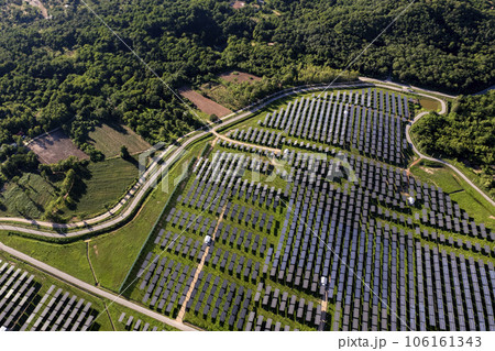 Top view Aerial view of Solar panel, photovoltaic, alternative electricity source Top view Aerial view of Solar panel, photovoltaic, alternative electricity source 106161343