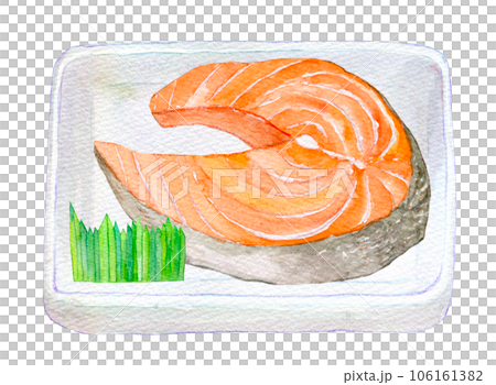 水彩イラスト　手描きイラスト　パックに入ったサーモン 106161382