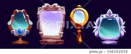 Antique vintage mirror with ornate frame vector 106162058