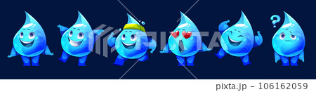 Water drop cartoon mascot character happy face 106162059