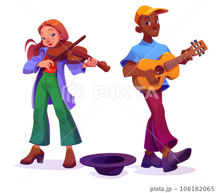 Street musicians playing on guitar and violin Street musicians playing on guitar and violin 106162065