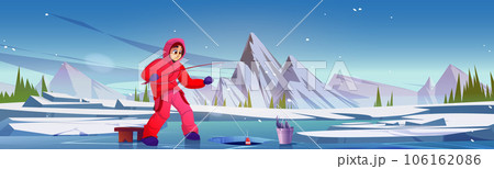 Winter fishing cartoon vector illustration. 106162086