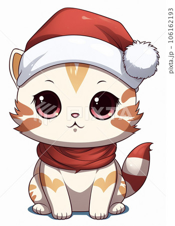 サンタの格好をした可愛い猫 AI画像のイラスト素材 [106162193