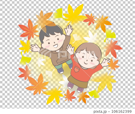 孩子們仰望秋天的落葉 106162399
