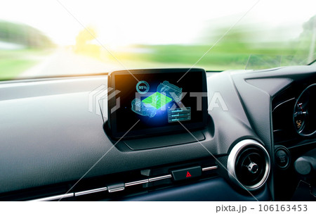 The high battery capacity symbol is displayed on the screen in the EV electric car. The high battery capacity symbol is displayed on the screen in the EV electric car. 106163453