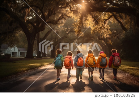 Kids walking back from schoolのイラスト素材 [106163828] - PIXTA