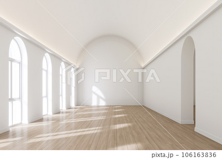 Minimal style empty white arch room interior 3d render 106163836