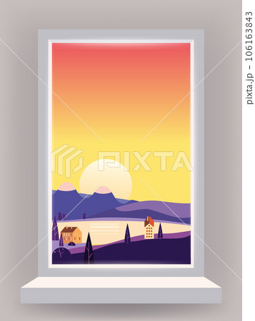 Window view interior, minimal landscape, sea,...のイラスト素材 [106163843] - PIXTA