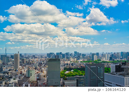 東京都庁 展望室から夏空に浮かぶ雲と都市の風景 東京都庁 展望室から夏空に浮かぶ雲と都市の風景 106164120