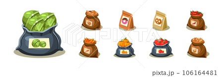 Bag Full of Various Products and Vegetables Vector Set Bag Full of Various Products and Vegetables Vector Set 106164481