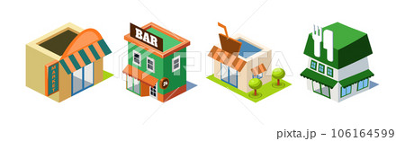 City Building and Commercial Infrastructure Isometric Vector Set 106164599