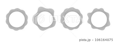 Radial wave sound lines. Circular frame. Sound circle ring. Wavy roun frame. Radial sun rays symbol. Wavy geometric silhouette. Abstract design element. Vector illustration on white background 106164875