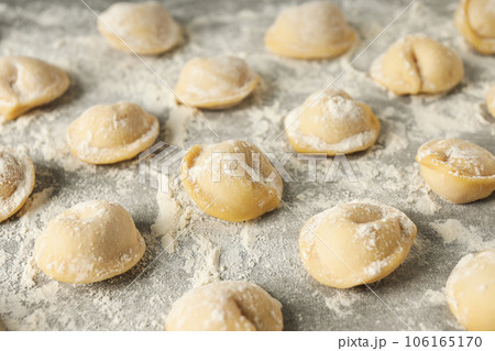 Cooking home food concept with raw dumplings Cooking home food concept with raw dumplings 106165170