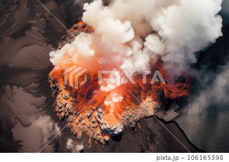 aerial view of volcanic eruption 106165398