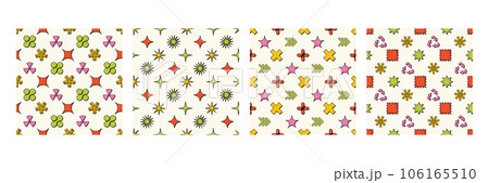 Geometric brutalist shapes seamless pattern set. Brutal figure in trendy Y2k style. Vector abstract background 106165510