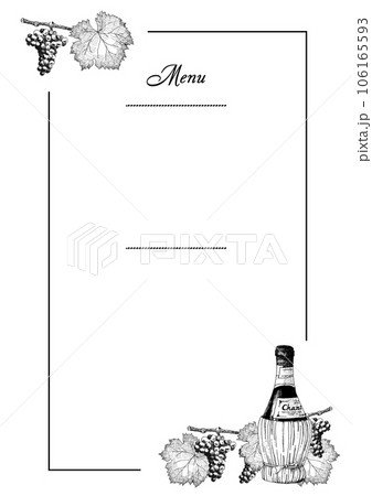 ワインボトルと葡萄の線画イラストのメニュー表テンプレート 106165593