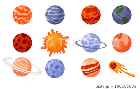 Planet and comet elements. Galaxy for design, posters, backgrounds astronaut and space. Planet, comet, galaxy, alienships. 106165938
