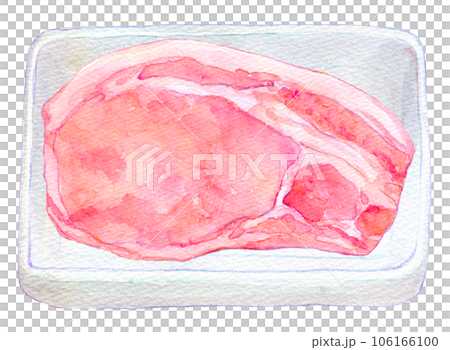 水彩イラスト　手描きイラスト　パックに入った豚肉 106166100