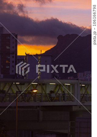 sunset of hong kong and mountain range of lion rock sunset of hong kong and mountain range of lion rock 106166798