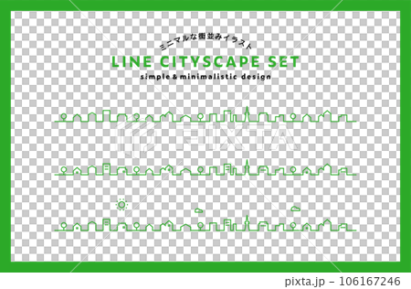 簡單簡約的城市景觀插圖集：城鎮、城市、城市、住宅區、住宅區、背景、裝飾、房地產、景觀 106167246