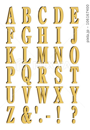 3D Font Pack 7［Alphabet/cap/立体文字/アルファベット］ゴールド,金