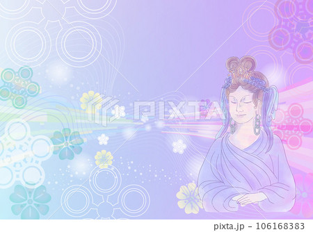 パステルの優しい華が広がる観音菩薩のいるパープルの背景 パステルの優しい華が広がる観音菩薩のいるパープルの背景 106168383