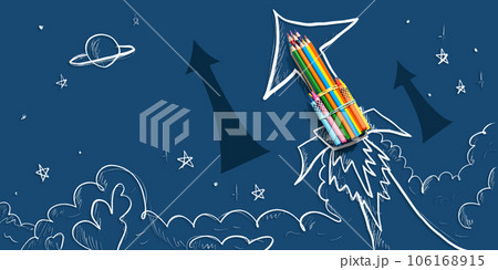 Back to school theme with hand drawn rocket and pencils 106168915