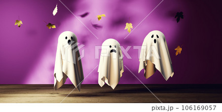 Halloween white spooky ghosts with shadow - 3D 106169057