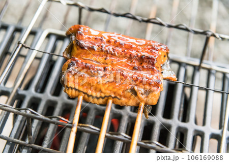 【オートキャンプ場でソロキャンプ　熾火でウナギのかば焼きを焼く】 106169088