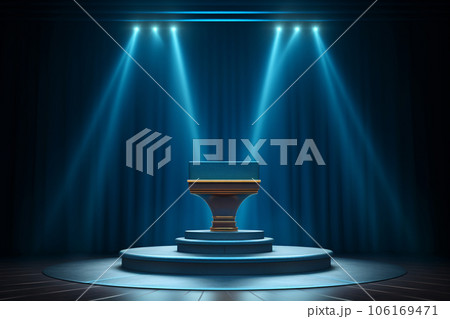 3D Realistic Podium with Blue Velvet Background 106169471