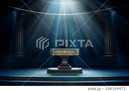3D Realistic Podium with Blue Velvet Background 106169472