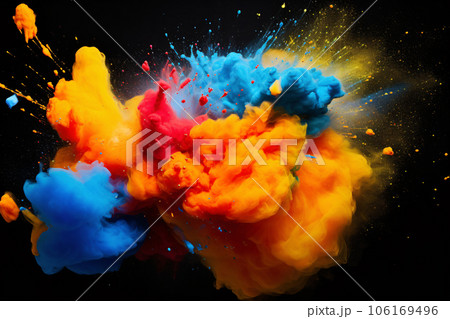 Abstract Colorful Paint Explosion on Black Background 106169496