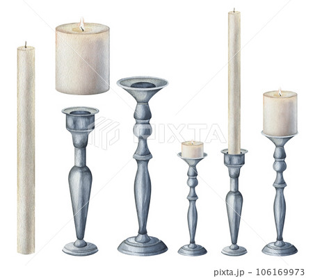 watercolor candlestick candle clipart. Isolated illustration hand drawn on white background. Halloween theme gothic horror witchy burning. print on the theme of pagan witchcraft, esoterics 106169973