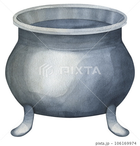 Watercolor cauldron with Halloween potion. School of magic and witches sabbath. Isolated watercolor illustration hand drawn on white background. print on the theme of pagan witchcraft, esoterics 106169974