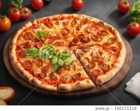スライスサラミがたっぷりなピザ【AI生成画像】 106171129
