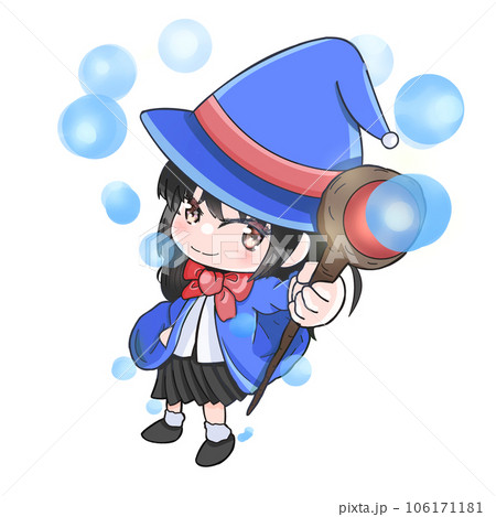 魔法使いの少女のイラスト、水魔法発動 106171181